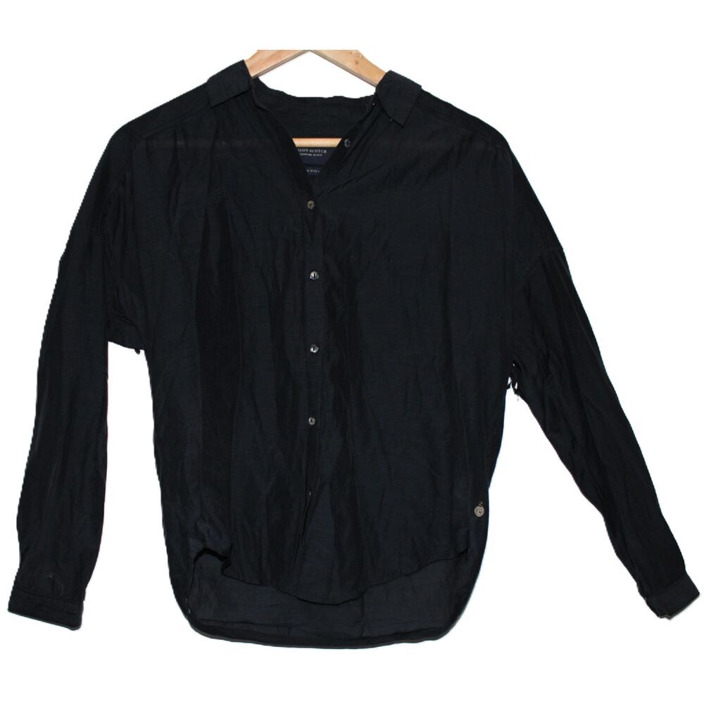 NWOT Maison Scotch Navy Blue Polyester Cotton Button Up Long Sleeve Shirt Size S